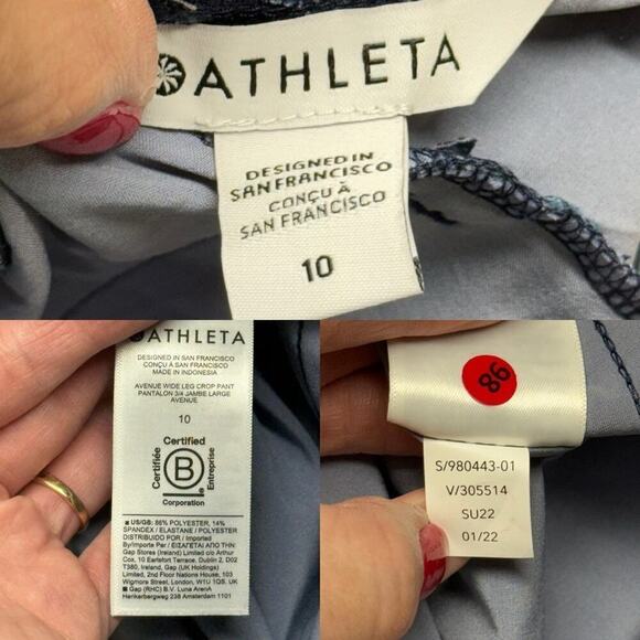 Athleta Avenue Printed Wide Leg Crop Navy Blue Pant Size 10 Style 980443 - Picture 15 of 16